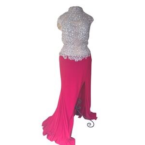 Vintage Sequin Gown Evening Dress Formal Maxi Red Slit Prom Party Cocktail‎